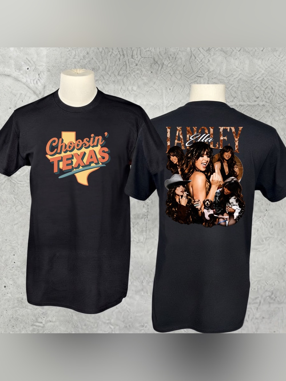 Choosin' Texas Ella Langley Photo Collage Vintage Black T-Shirt